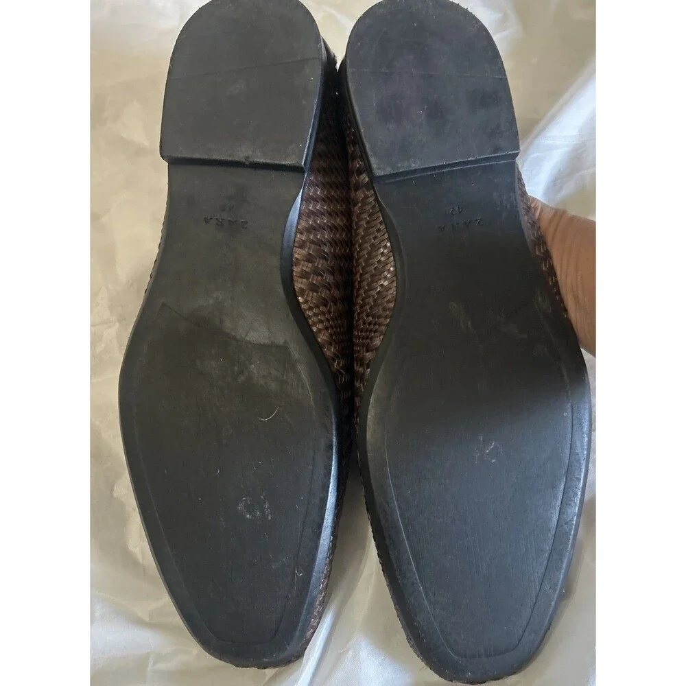 Zara Mens EU42/US9 Faux Leather Woven Loafer Moc Brown Slip On Preppy Shoe